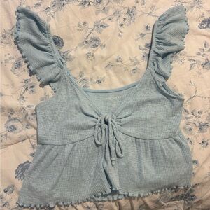 American Eagle Outfitters Sky Blue Ruffle Crop Top